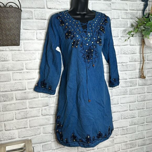 NWT Riviera Sun embroidered sequins Denim Sun Dress Size Medium - Picture 3 of 7